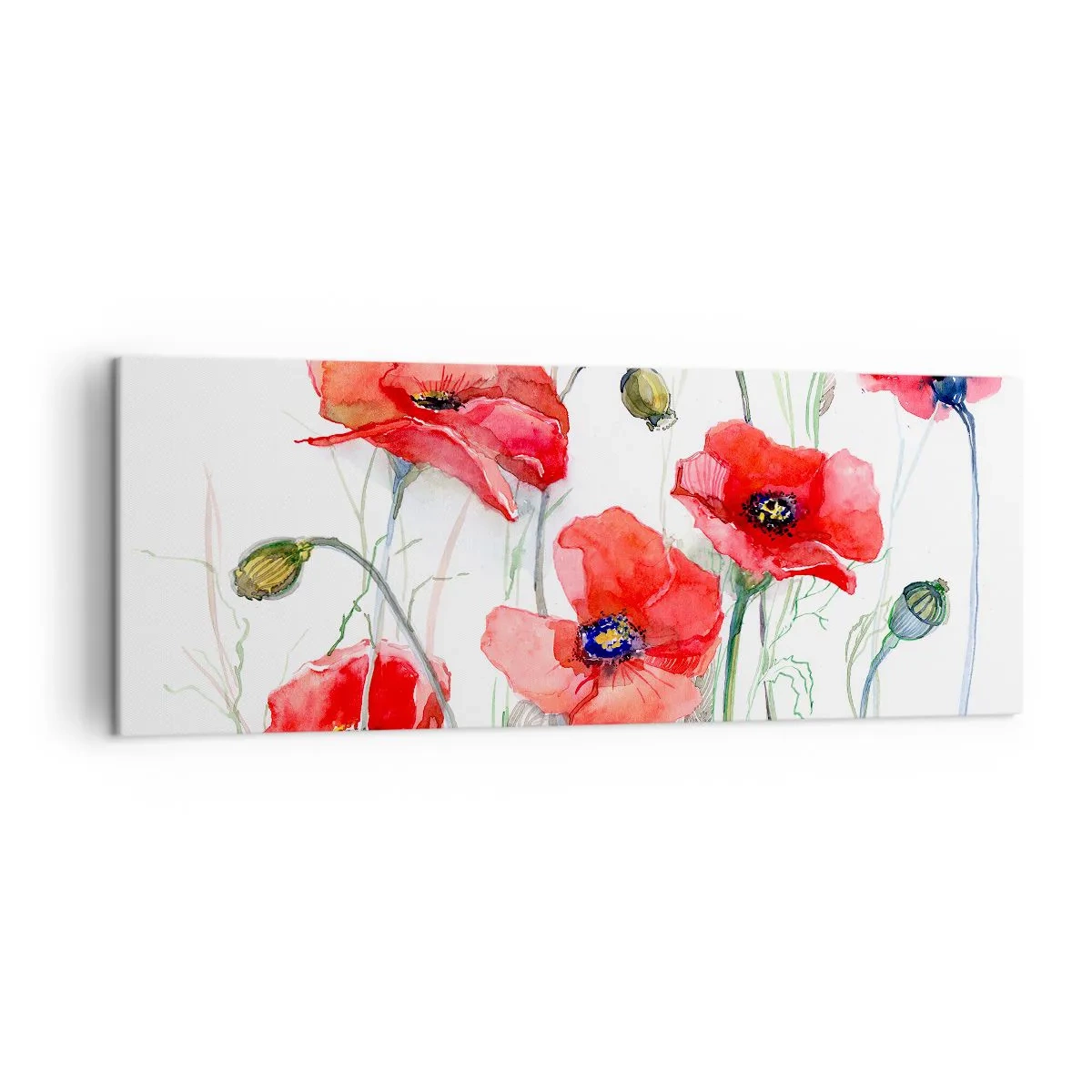 Impression sur toile - Image sur toile - Coquelicots à l'aquarelle sur un fond délicat - 140x50cm - Fleurs polonaises - Décoration murale moderne pour le salon et la chambre ARTTOR