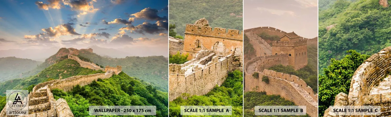 Échantillon de Papier Peint Autocollant Deluxe Sticker - Grandeur éternelle - Paysage, La grande muraille de Chine, Asie - 100x30 cm