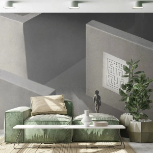 Papier Peint Photo Standard Eco - Une figure dans un labyrinthe regardant un schéma mural - 100x70cm - Mais où suis-je? - Décoration murale moderne pour le salon et la chambre ARTTOR