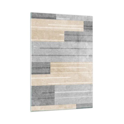 Impression sur verre - Image sur verre - Rayures géométriques dans les tons gris et beige - 50x70cm - Composition : se tenir droit - Décoration murale moderne pour le salon et la chambre ARTTOR
