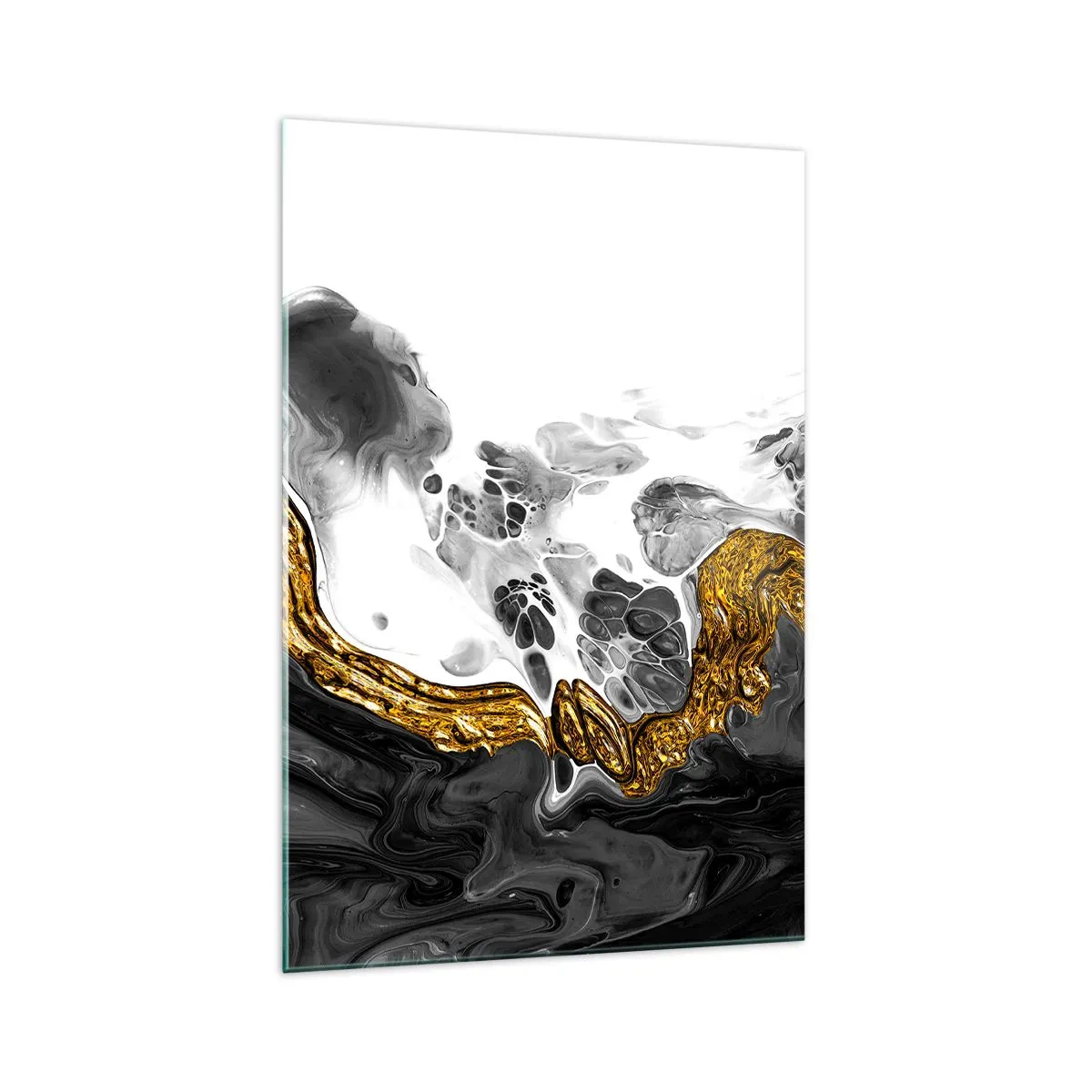 Impression sur verre - Image sur verre - Une composition abstraite avec des accents d'or et de noir. - 70x100cm - Composition organique - Décoration murale moderne pour le salon et la chambre ARTTOR