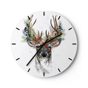 Horloge murale - Pendule murale - Cerf stylisé avec des bois décoratifs - 30x30cm - En robe de fête - Décoration murale moderne pour le salon, la cuisine et la chambre ARTTOR