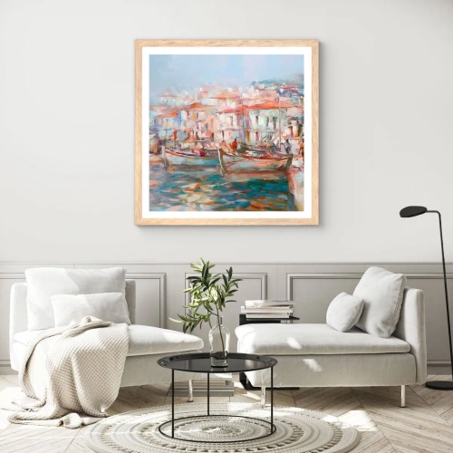 Affiche dans un chêne clair - Poster - Vacances pastelles - 40x40 cm