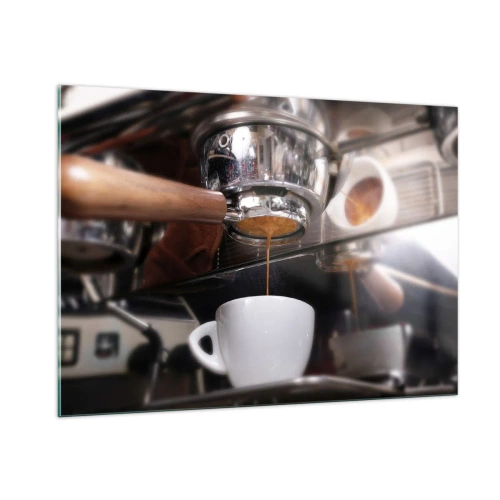 Impression sur verre - Image sur verre - Gros plan d'une tasse de café versée à partir d'une cafetière à pression - 100x70cm - Bon moment de la journée - Décoration murale moderne pour le salon et la chambre ARTTOR
