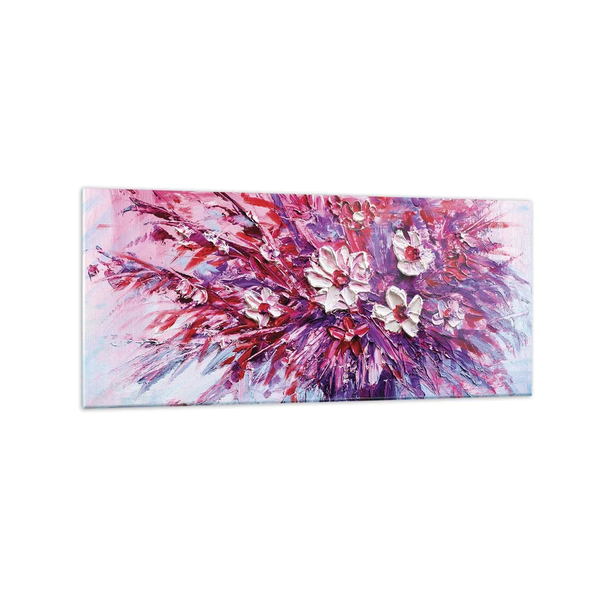 Impression sur verre - Image sur verre - Un bouquet de fleurs colorées dans des tons de rose et de violet - 120x50cm - Innocence et passion - Décoration murale moderne pour le salon et la chambre ARTTOR