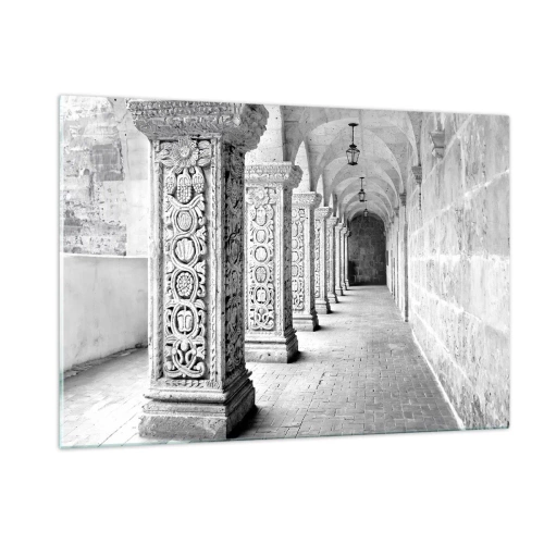 Impression sur verre - Image sur verre - Cloître historique avec colonnes sculptées - 120x80cm - Où cela mène-t-il…? - Décoration murale moderne pour le salon et la chambre ARTTOR