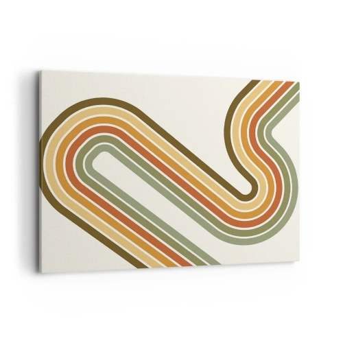 Impression sur toile - Image sur toile - Motif géométrique dans les tons de vert, orange et beige sur fond clair - 100x70cm - En zig zag vers le but - Décoration murale moderne pour le salon et la chambre ARTTOR