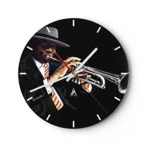 Horloge murale - Pendule murale - Un cadran d'horloge avec un motif de trompettiste de jazz sur fond noir - 30x30cm - Le charme de la vieille école - Décoration murale moderne pour le salon, la cuisine et la chambre ARTTOR