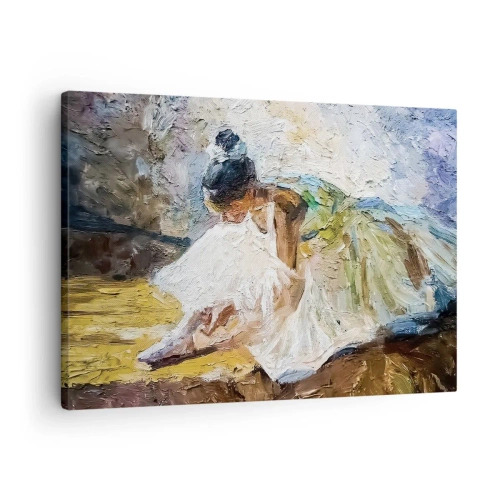 Impression sur toile - Image sur toile - Une ballerine en robe blanche dans un style pictural sur un fond impressionniste. - 70x50cm - D'après un tableau de Degas - Décoration murale moderne pour le salon et la chambre ARTTOR