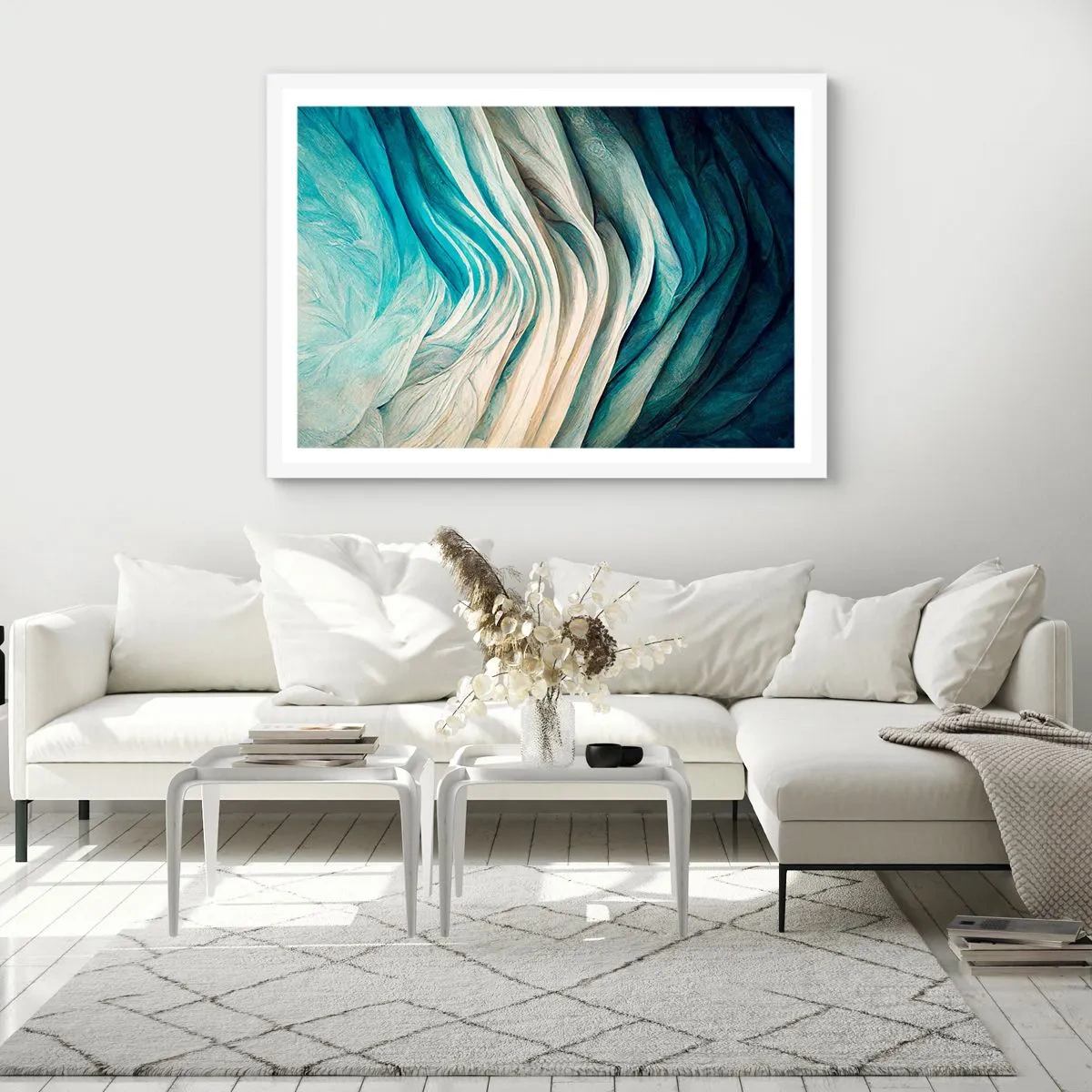 Affiche dans un cadre blanc - Poster - Insatiabilité bleue - 70x50 cm