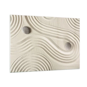 Impression sur verre - Image sur verre - Sable minimaliste avec pierres et motifs géométriques - 100x70cm - Touche de chaleur - Décoration murale moderne pour le salon et la chambre ARTTOR
