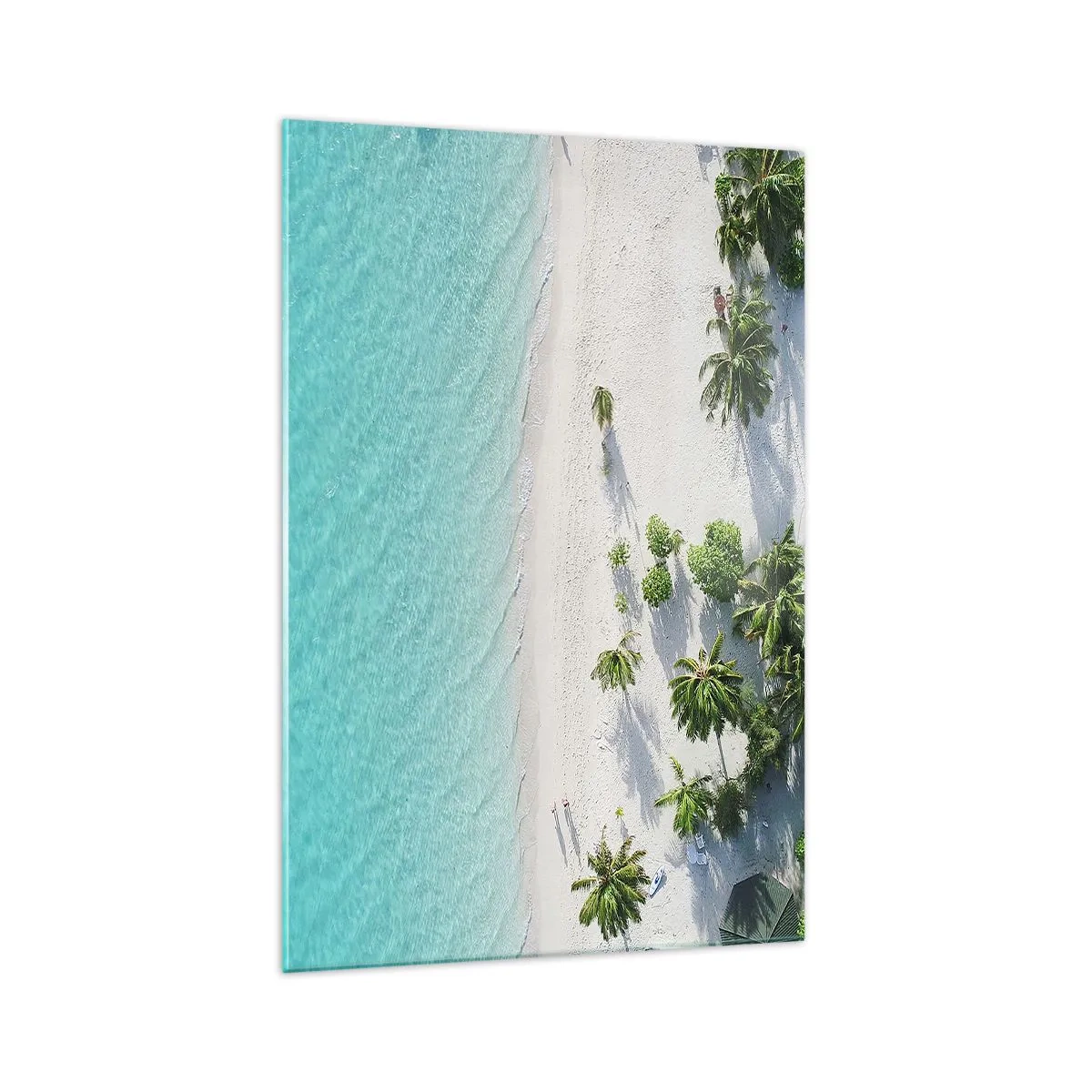 Impression sur verre - Image sur verre - Vue plongeante sur une plage tropicale avec de l'eau turquoise et des palmiers - 70x100cm - Vacances au paradis - Décoration murale moderne pour le salon et la chambre ARTTOR