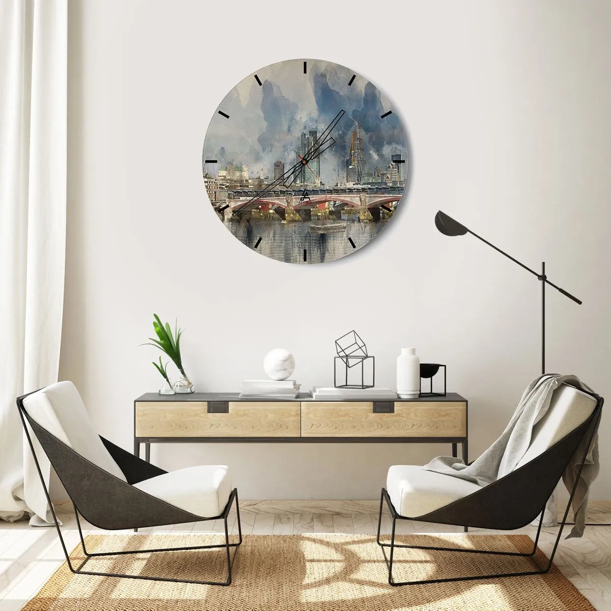 Horloge murale - Pendule murale - Pont de Londres et skyline en style aquarelle - 30x30cm - Londres dans toute sa splendeur - Décoration murale moderne pour le salon, la cuisine et la chambre ARTTOR