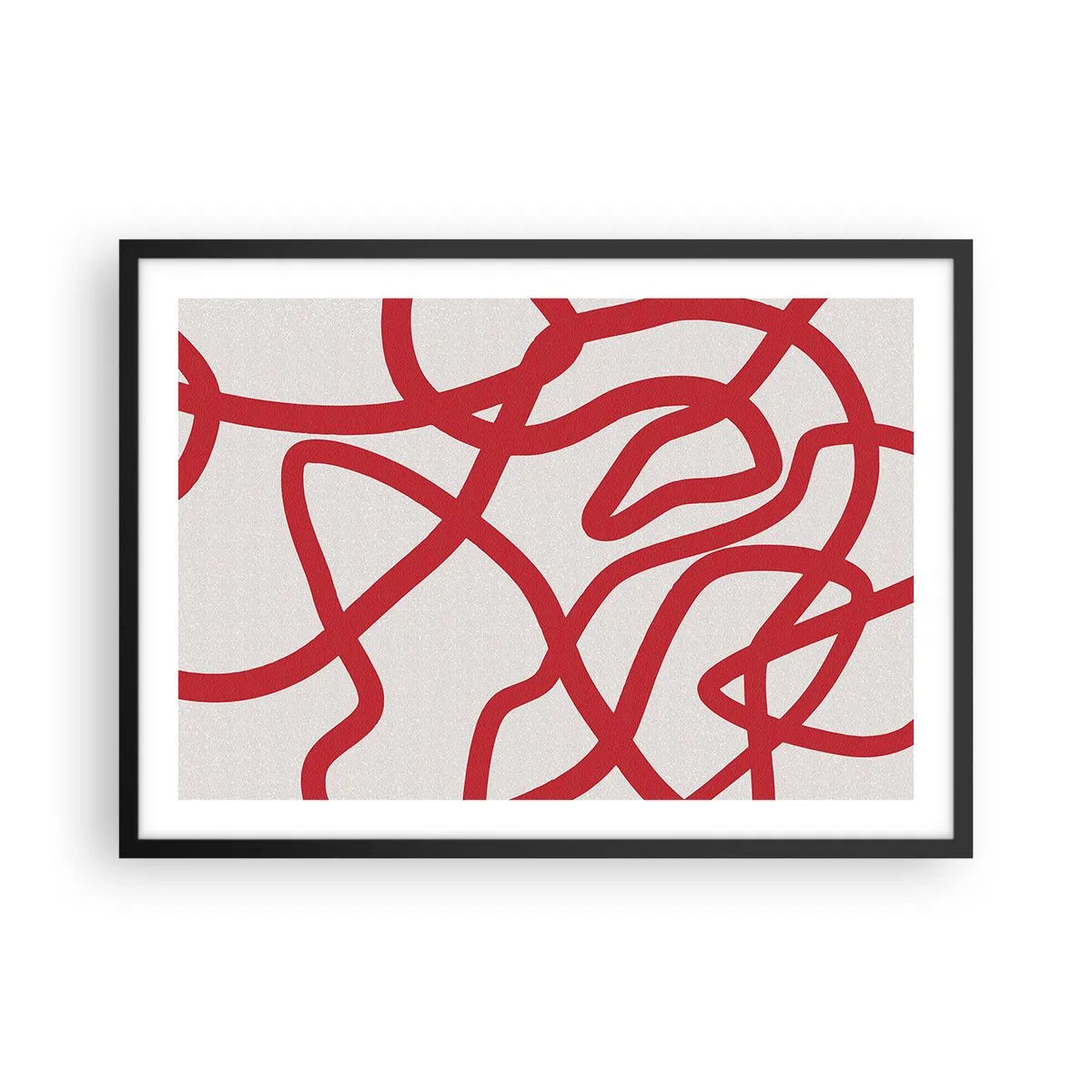 Affiche dans un cadre noir - Poster - Lignes abstraites rouges sur fond blanc - 70x50cm - Rouge sur blanc - Décoration murale moderne pour le salon et la chambre ARTTOR