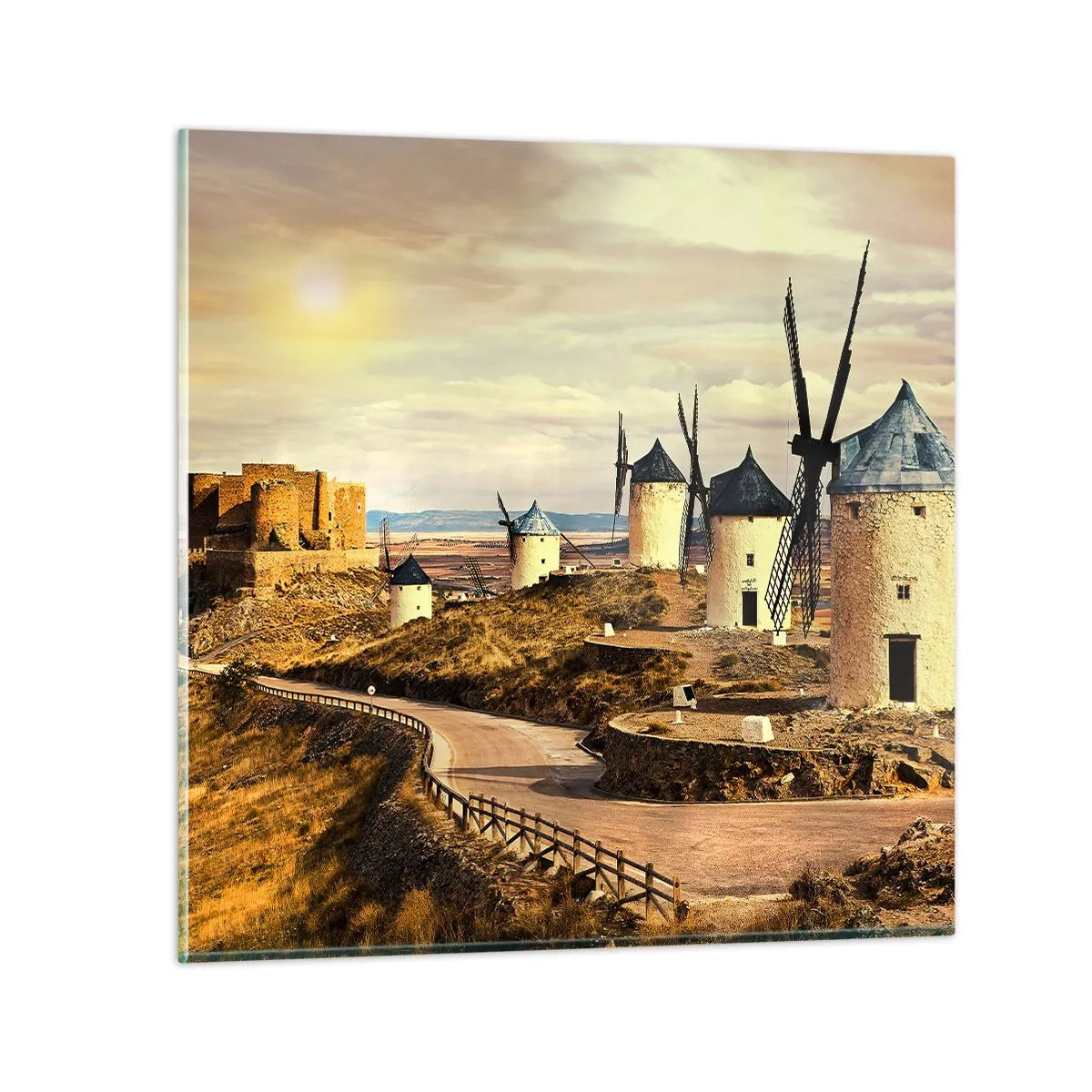 Impression sur verre - Image sur verre - Don Quichotte est sur le point d'arriver - 50x50 cm