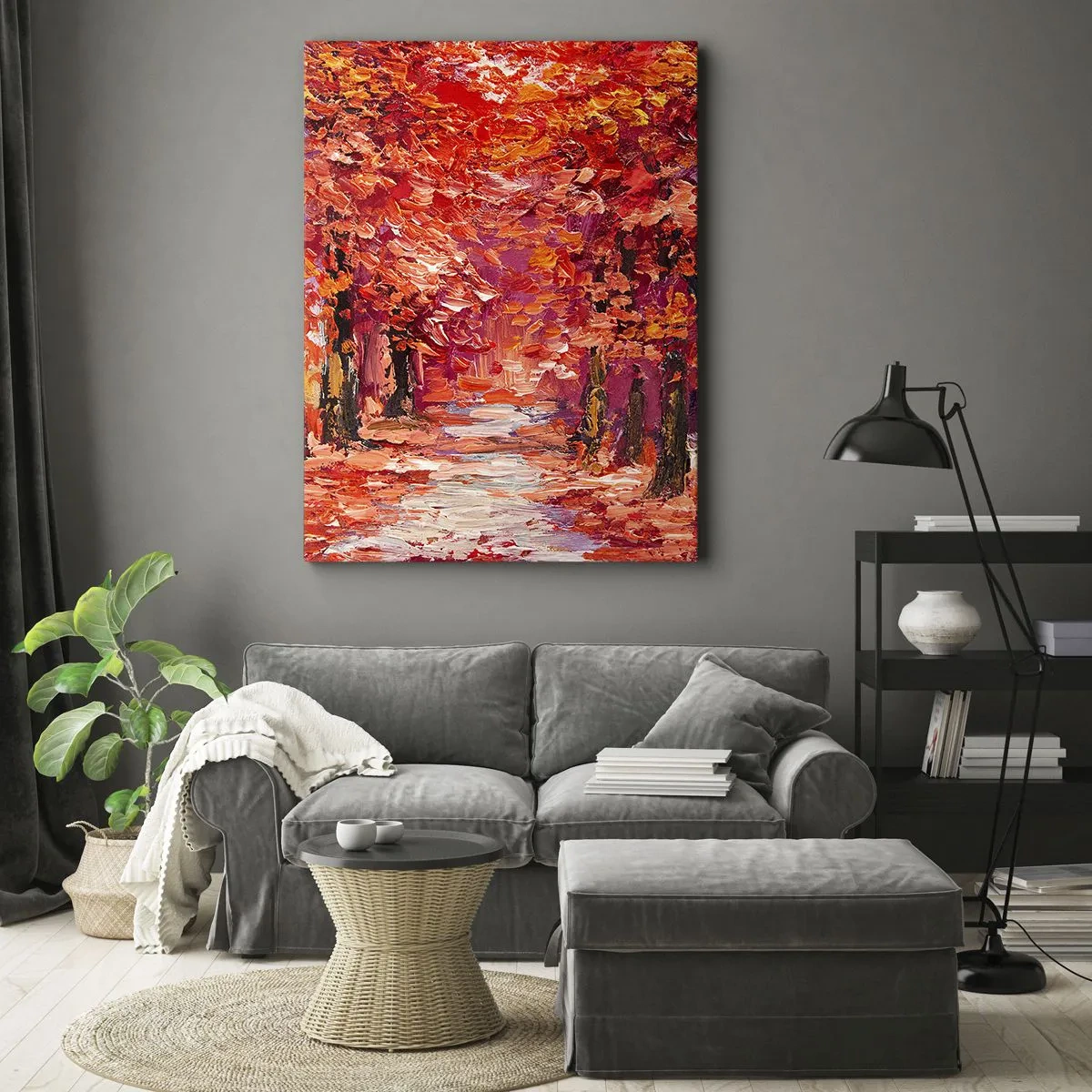 Impression sur toile - Image sur toile - Une ruelle pittoresque aux couleurs d'automne dans le style impressionniste - 70x100cm - Impression d'automne - Décoration murale moderne pour le salon et la chambre ARTTOR