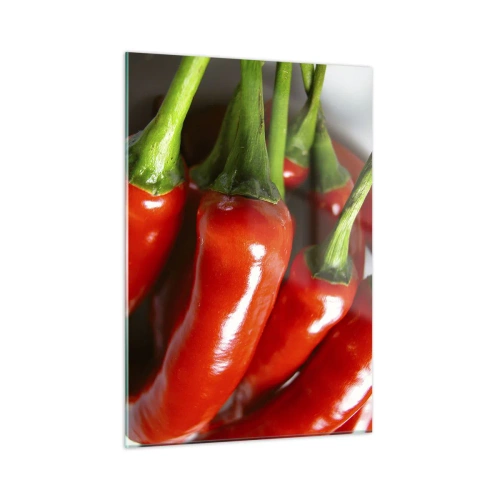 Impression sur verre - Image sur verre - Piments rouges avec des tiges vertes - 50x70cm - Juteux, brillant, lisse - Décoration murale moderne pour le salon et la chambre ARTTOR