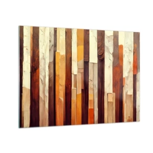 Impression sur verre - Image sur verre - Une composition de rayures verticales dans des tons de bois et de beige - 70x50cm - Hymne des arbres forestiers - Décoration murale moderne pour le salon et la chambre ARTTOR