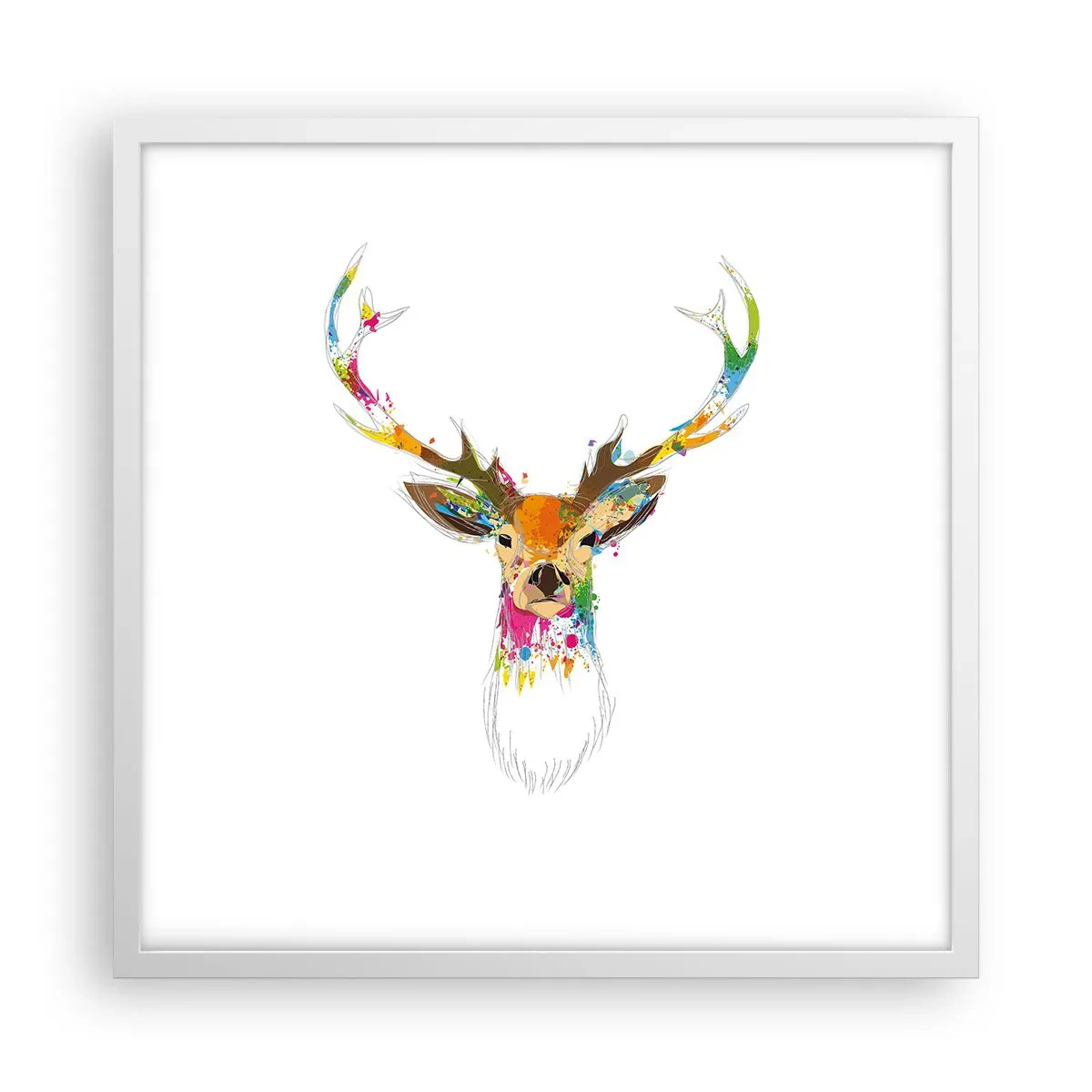Affiche dans un cadre blanc - Poster - Un cerf doux baigné de couleur - 50x50 cm