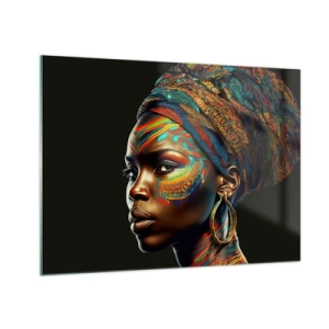 Impression sur verre - Image sur verre - Portrait d'une femme avec une peinture colorée et un turban - 70x50cm - reine africaine - Décoration murale moderne pour le salon et la chambre ARTTOR