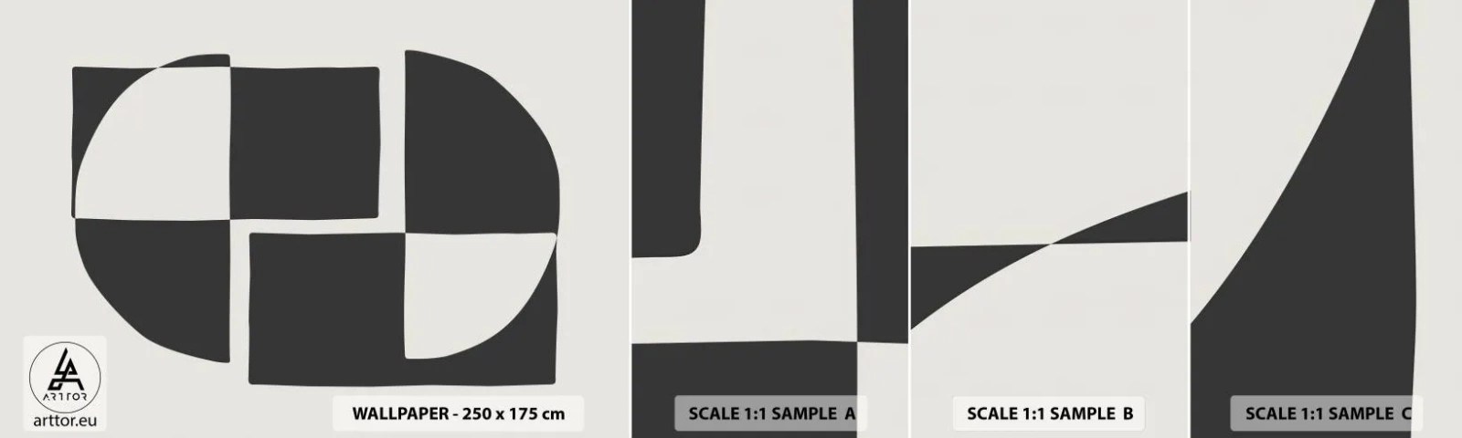 Échantillon De Papier Peint Standard Eco - Antithèse - Synthèse - Abstraction, Morceau, Noir et blanc - 100x30 cm