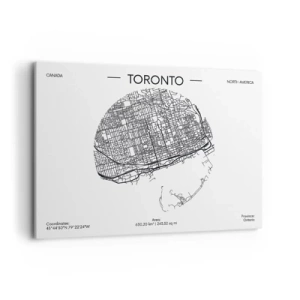 Impression sur toile - Image sur toile - Une carte de Toronto dans un style minimaliste en noir et blanc - 100x70cm - Anatomie de Toronto - Décoration murale moderne pour le salon et la chambre ARTTOR