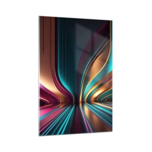 Impression sur verre - Image sur verre - Abstraction futuriste aux couleurs et courbes intenses - 70x100cm - Architektura światła - Décoration murale moderne pour le salon et la chambre ARTTOR
