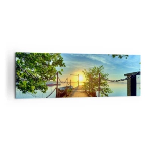 Impression sur toile - Image sur toile - Une jetée sur le lac dans les rayons du soleil couchant - 160x50cm - L'ouest au-dessus de l'eau - Décoration murale moderne pour le salon et la chambre ARTTOR
