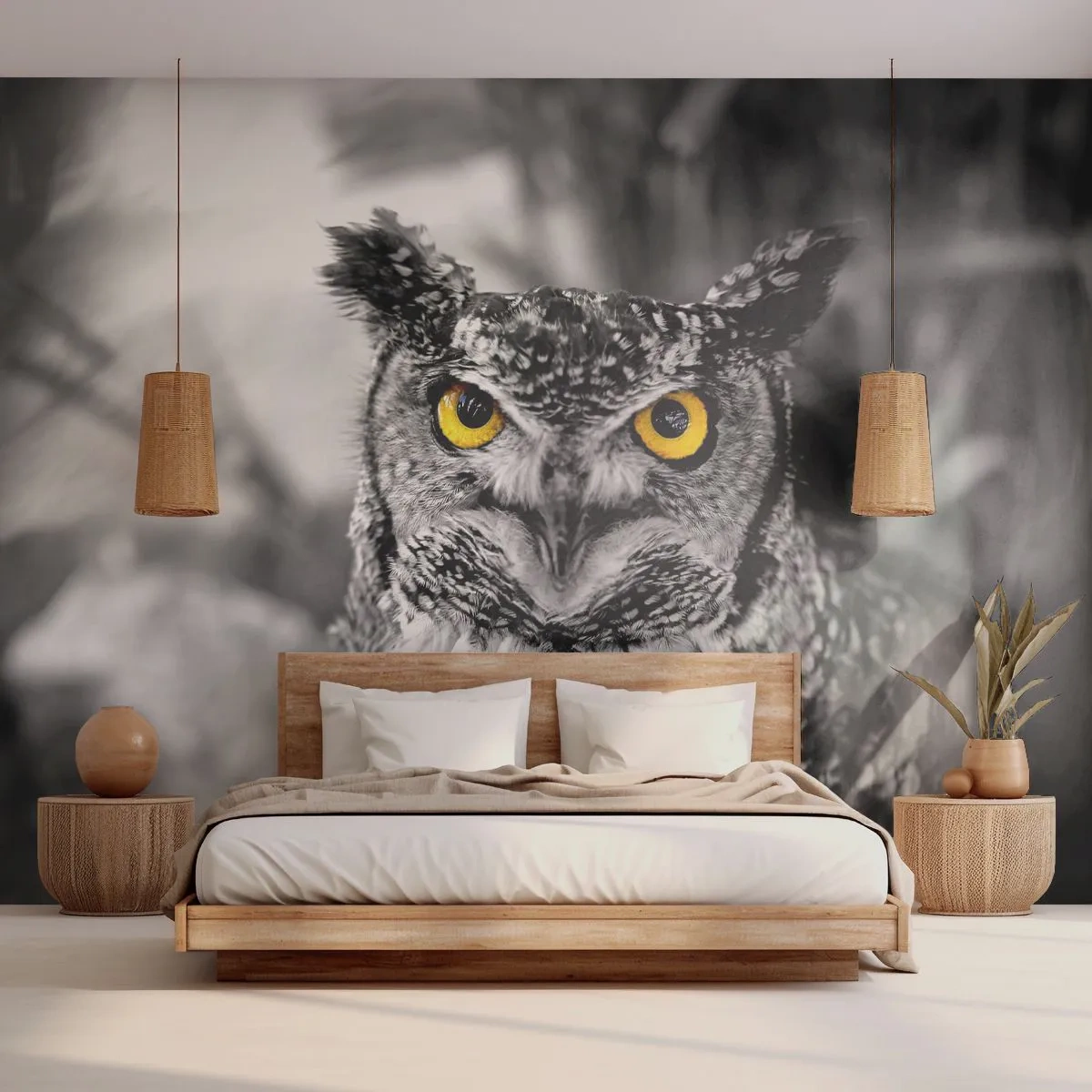 Papier Peint Autocollant Deluxe Sticker - Rien ne se cachera - Des oiseaux, Hibou, Nature - 250x175 cm