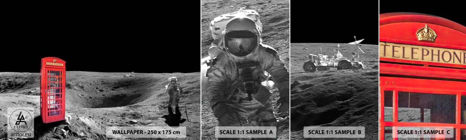 Échantillon De Papier Peint Standard Eco - Une blague cosmique - Abstraction, Lune, Astronaute - 100x30 cm