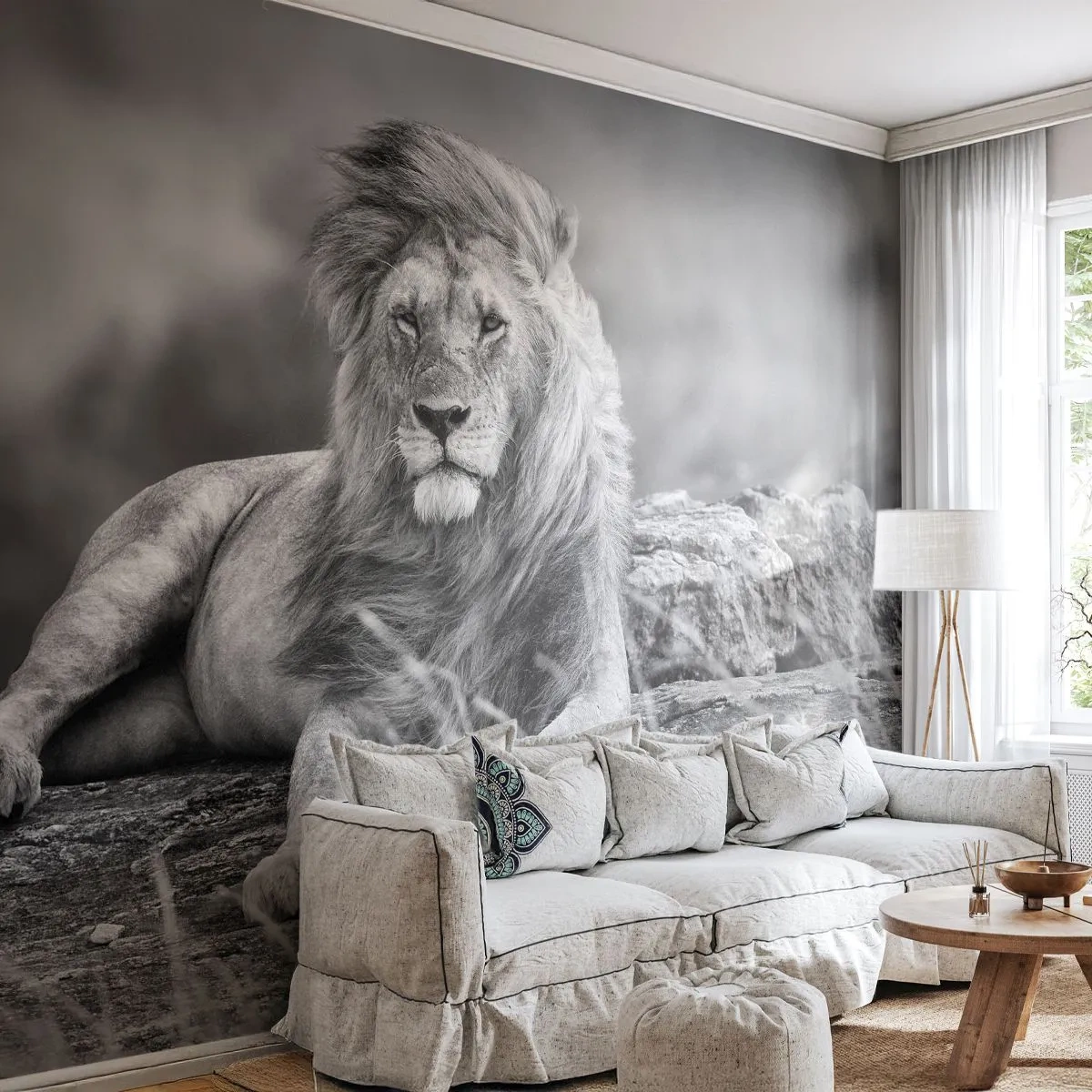 Papier Peint Autocollant Deluxe Sticker - Sieste royale - Lion, Animaux, Nature - 150x105 cm