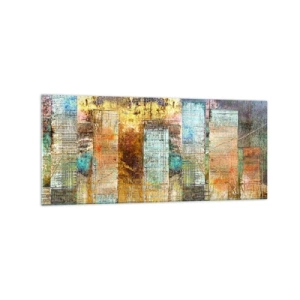 Impression sur verre - Image sur verre - Gratte-ciel abstraits de style industriel - 120x50cm - Une métropole ensoleillée - Décoration murale moderne pour le salon et la chambre ARTTOR