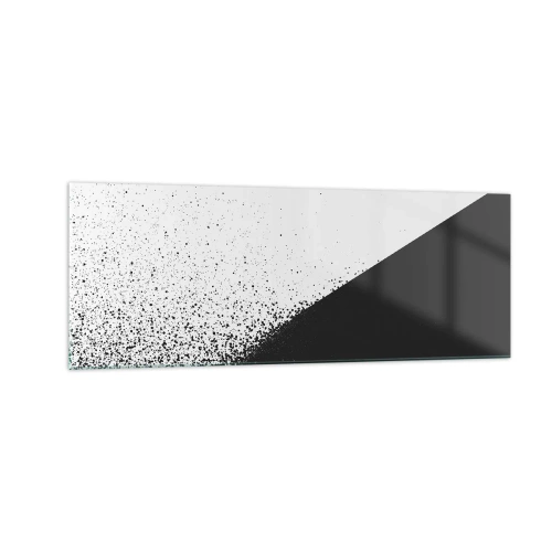 Impression sur verre - Image sur verre - Abstraction minimaliste en noir et blanc avec des points dispersés - 140x50cm - De plus en plus vite, de plus en plus - Décoration murale moderne pour le salon et la chambre ARTTOR