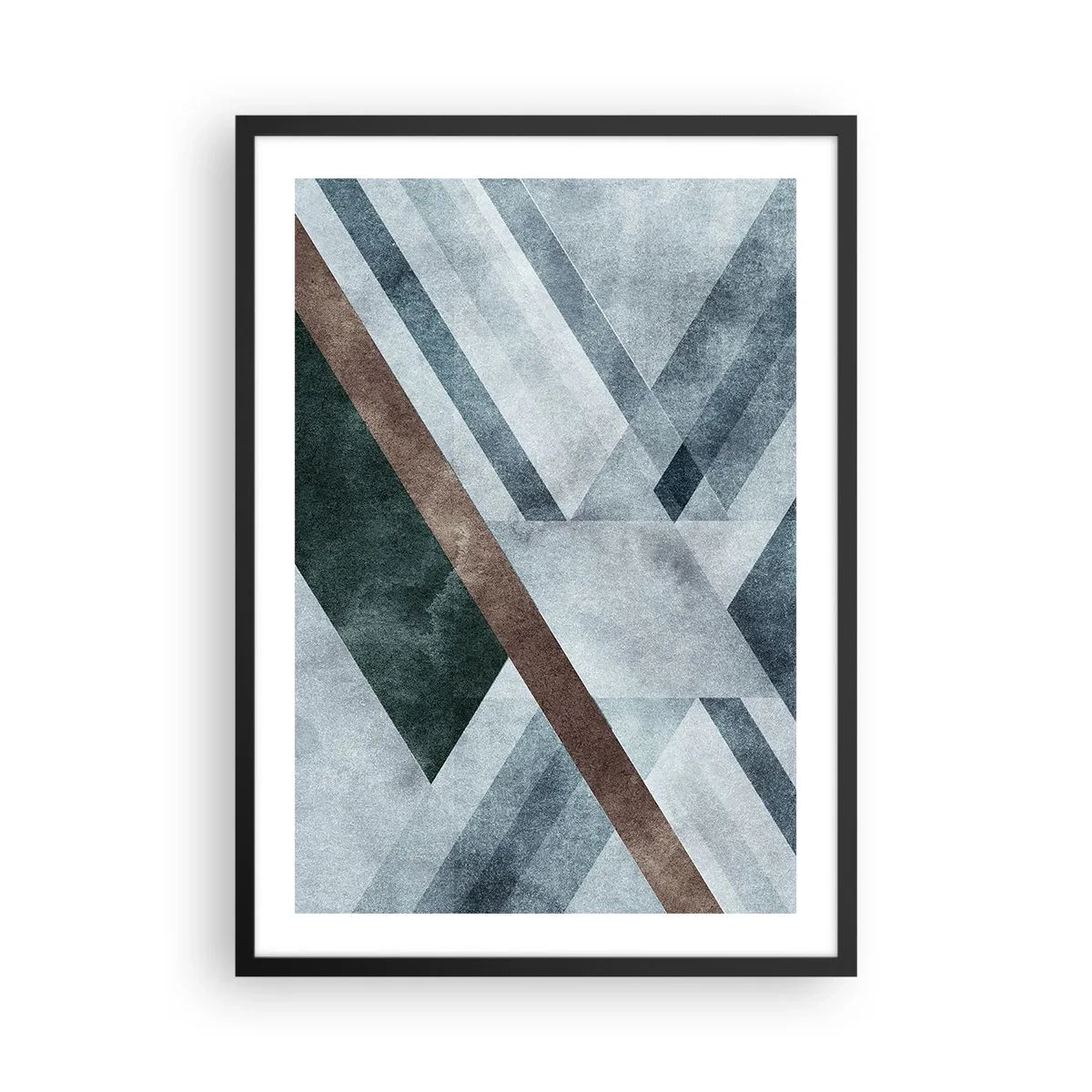 Affiche dans un cadre noir - Poster - Composition géométrique dans les tons de bleu et de marron - 50x70cm - Élégance sophistiquée de la géométrie - Décoration murale moderne pour le salon et la chambre ARTTOR