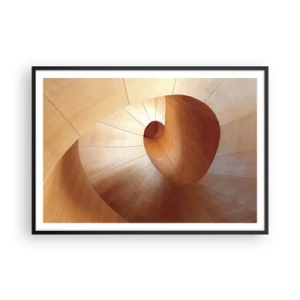 Affiche dans un cadre noir - Poster - Spirale abstraite dans les tons bois et marron clair - 100x70cm - Serpentin architectural - Décoration murale moderne pour le salon et la chambre ARTTOR