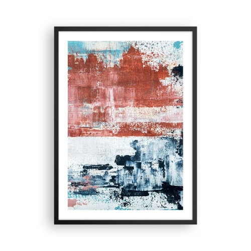 Affiche dans un cadre noir - Poster - Composition abstraite dans les tons de rouge, blanc et bleu - 50x70cm - Moitié-moitié abstrait - Décoration murale moderne pour le salon et la chambre ARTTOR