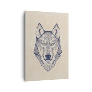 Impression sur toile - Image sur toile - Un loup géométrique sur fond clair avec des motifs minimalistes. - 70x100cm - Un alpha au regard pénétrant - Décoration murale moderne pour le salon et la chambre ARTTOR