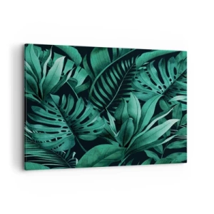 Impression sur toile - Image sur toile - Feuilles tropicales aux nuances de vert intense - 100x70cm - Profondeur du vert tropical - Décoration murale moderne pour le salon et la chambre ARTTOR