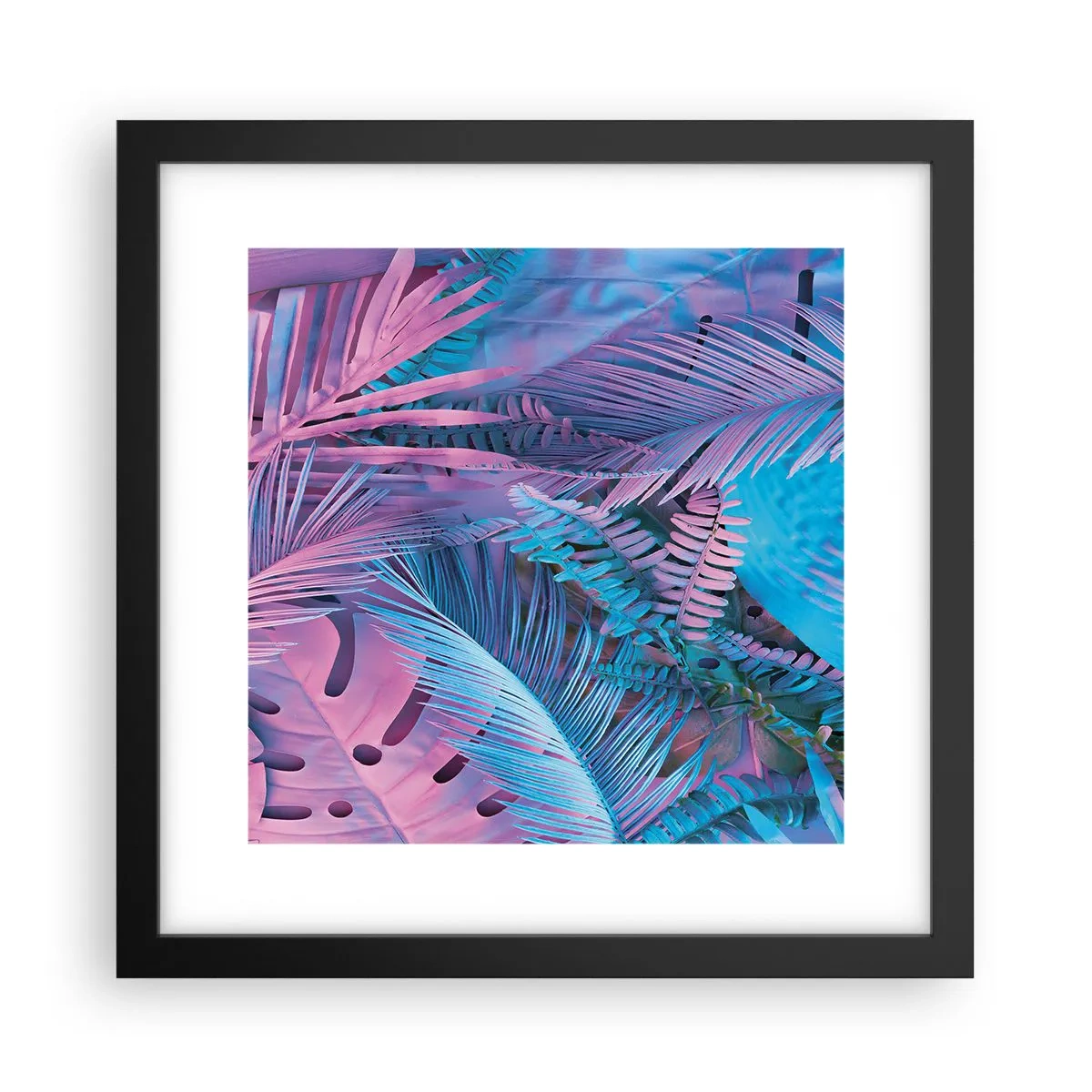 Affiche dans un cadre noir - Poster - Les tropiques en rose et bleu - 30x30 cm