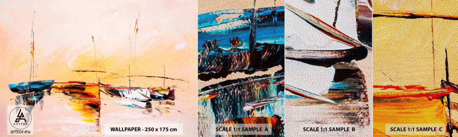 Échantillon de Papier Peint Premium Sand - Soirée à la marina - Bateaux, Voiliers, Morceau - 100x30 cm