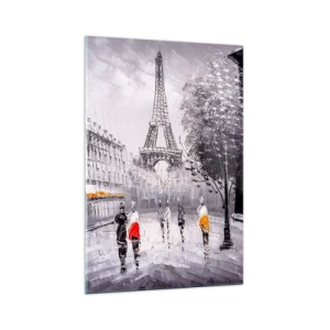 Impression sur verre - Image sur verre - Une vue de la Tour Eiffel dans un décor monochrome avec des touches de couleur - 70x100cm - Balade parisienne - Décoration murale moderne pour le salon et la chambre ARTTOR