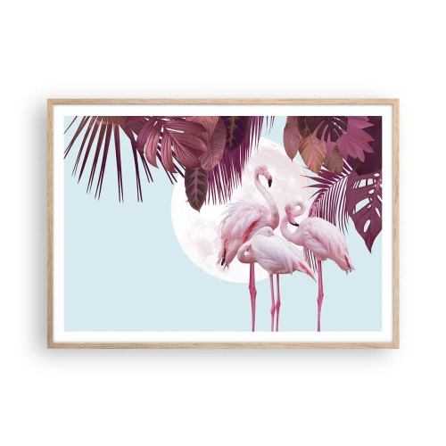 Affiche dans un chêne clair - Poster - Trois oiseaux gracieux - 100x70 cm