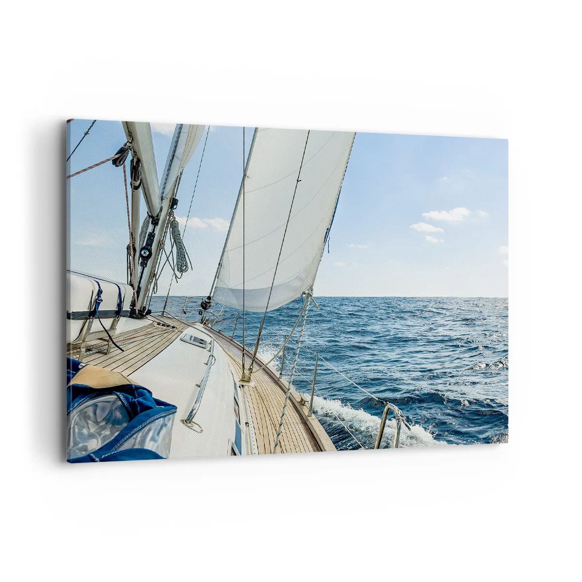 Impression sur toile - Image sur toile - Un voilier sur une mer calme sous un ciel bleu - 100x70cm - Ohé, l'aventure - Décoration murale moderne pour le salon et la chambre ARTTOR