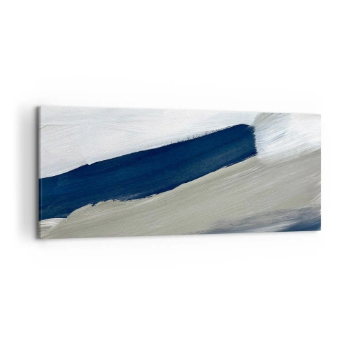 Impression sur toile - Image sur toile - Coups de pinceau abstraits dans des tons de bleu et de gris - 120x50cm - Rencontre avec la blancheur - Décoration murale moderne pour le salon et la chambre ARTTOR