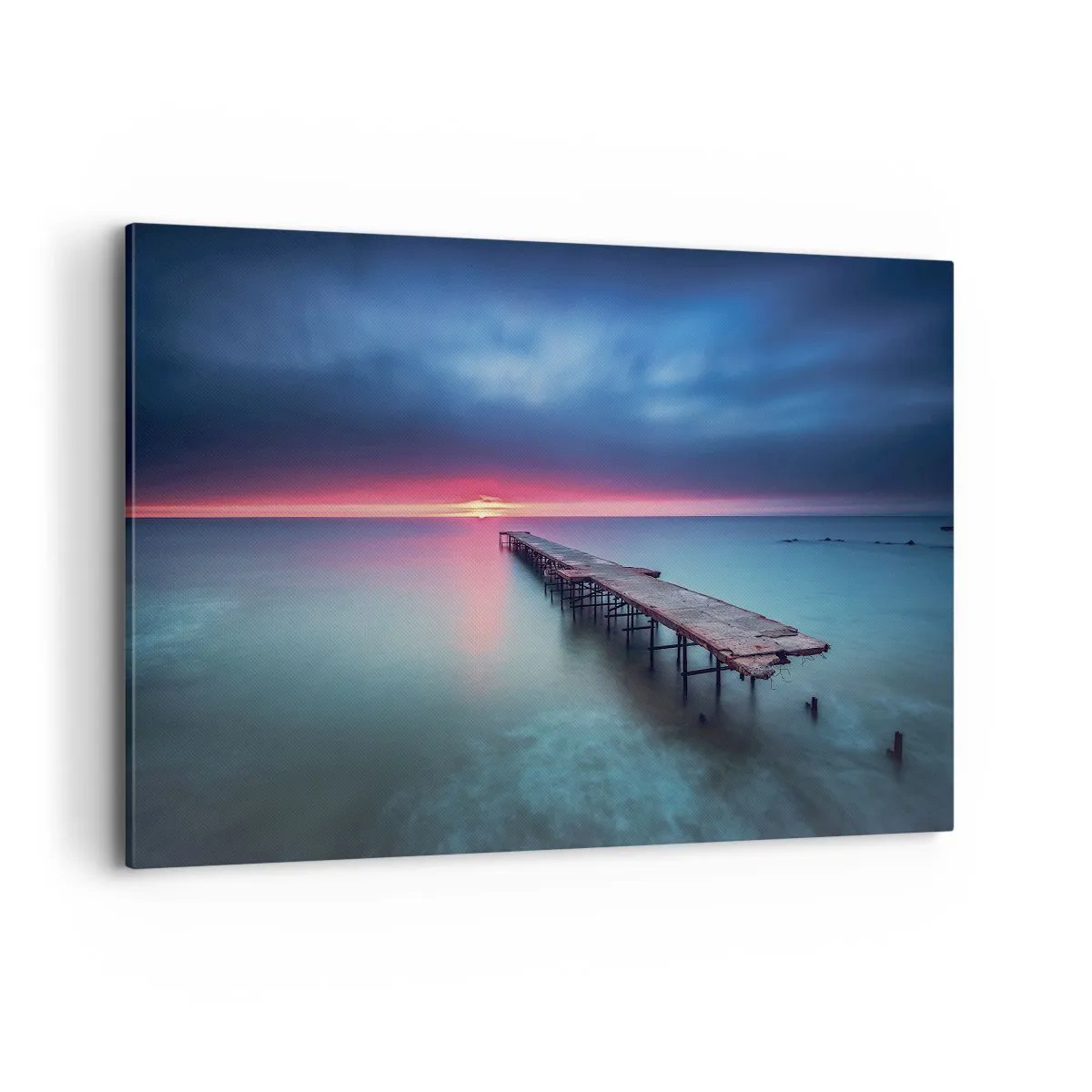Impression sur toile - Image sur toile - Une jetée en bois menant directement à la mer au coucher du soleil - 120x80cm - Entre le ciel et la terre - Décoration murale moderne pour le salon et la chambre ARTTOR