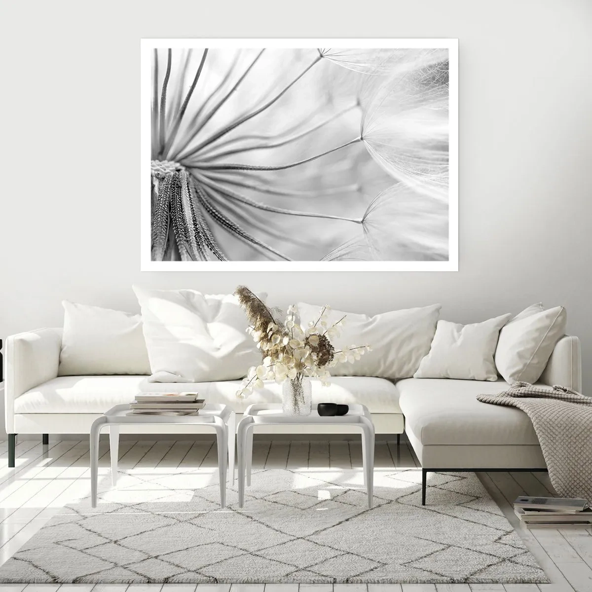 Affiche - Poster - Pissenlits délicats dans des tons noir et blanc - 100x70cm - Aigrette avant son envol - Décoration murale moderne pour le salon et la chambre ARTTOR