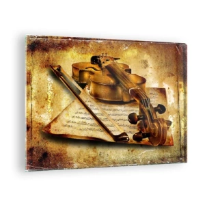 Impression sur verre - Image sur verre - Violon avec partition sur fond vintage - 70x50cm - Besoin immédiat d'un virtuose - Décoration murale moderne pour le salon et la chambre ARTTOR