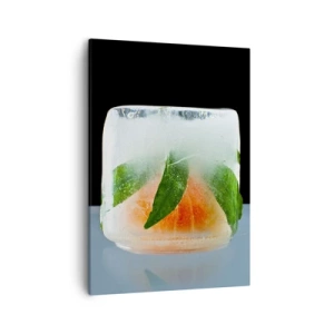 Impression sur toile - Image sur toile - Glaçon à l'orange et aux feuilles - 50x70cm - Fraîcheur et rafraîchissement - Décoration murale moderne pour le salon et la chambre ARTTOR