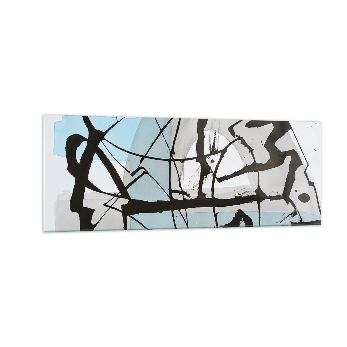 Impression sur verre - Image sur verre - Lignes et formes abstraites en bleu et noir - 140x50cm - Bleu malgré tout - Décoration murale moderne pour le salon et la chambre ARTTOR