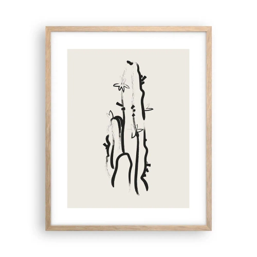 Affiche dans un chêne clair - Poster - Herbe à fleurs - 40x50 cm